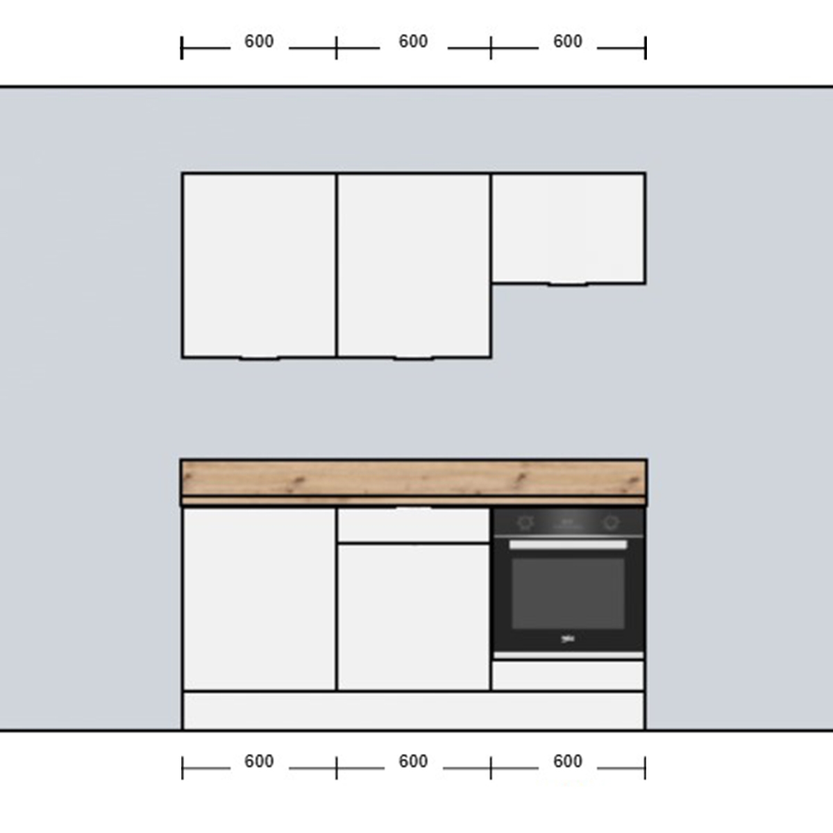 Cuisine complète Bois et Blanc mat 180 cm avec meuble four - Avec Plan de travail