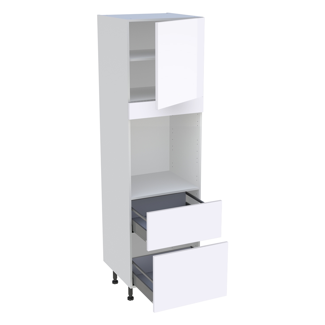 Colonne cuisine 1 porte, 2 casseroliers H. 216,6 cm x L. 60 cm - CF1P2C60 - Blanc brillant