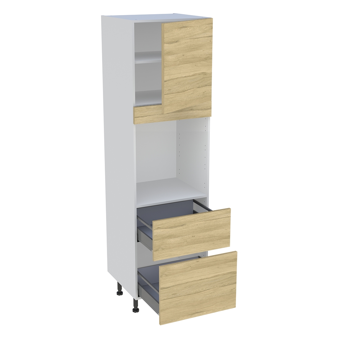 Colonne cuisine 1 porte, 2 casseroliers H. 216,6 cm x L. 60 cm - CF1P2C60 - Chêne clair
