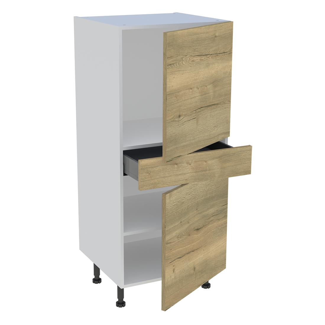 Demi colonne cuisine 1 tiroir, 2 portes H. 129,6 cm x L. 60 cm - Chêne structuré