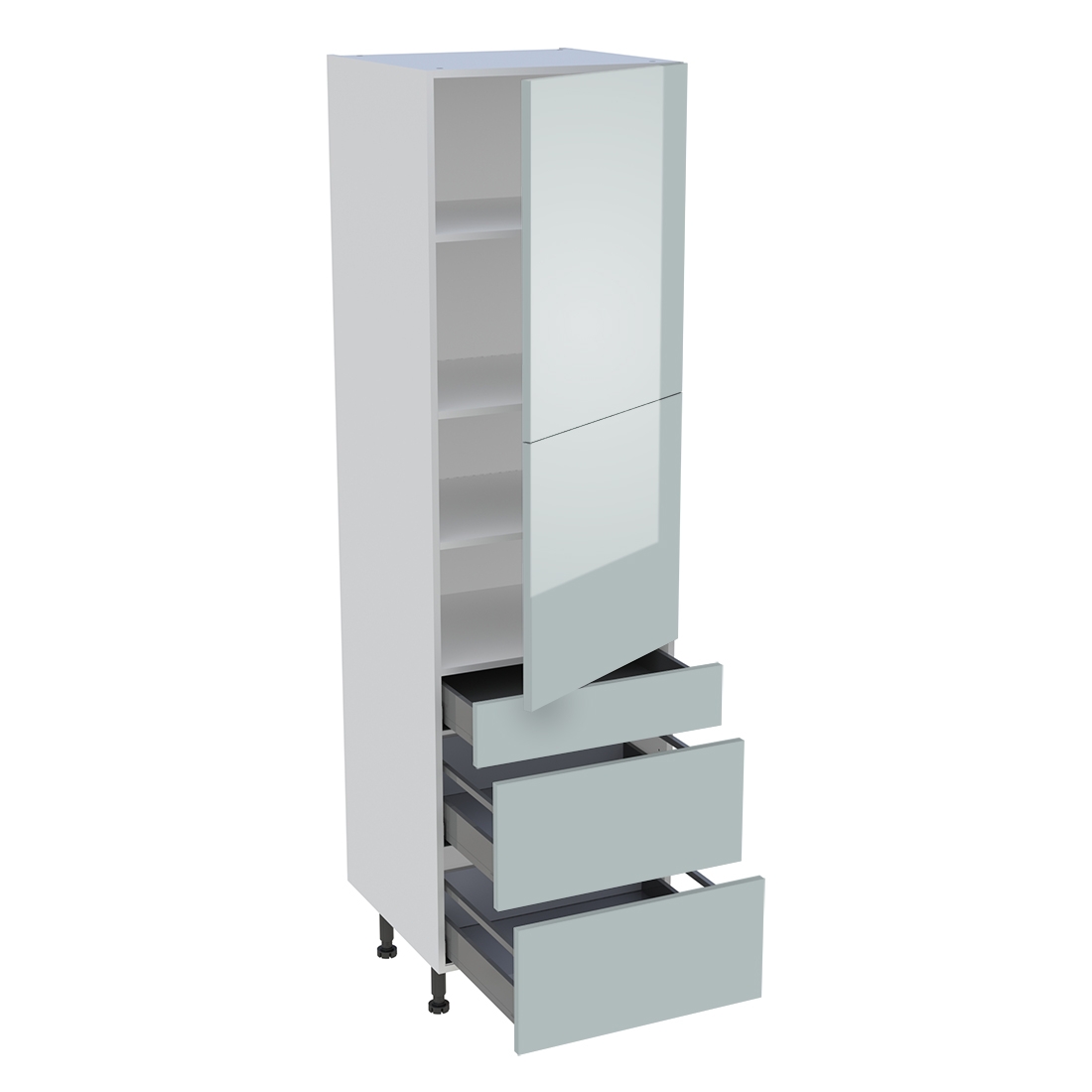 Colonne cuisine 2 portes, 1 tiroir, 2 casseroliers H. 216,6 cm x L. 60 cm - Gris cendre brillant