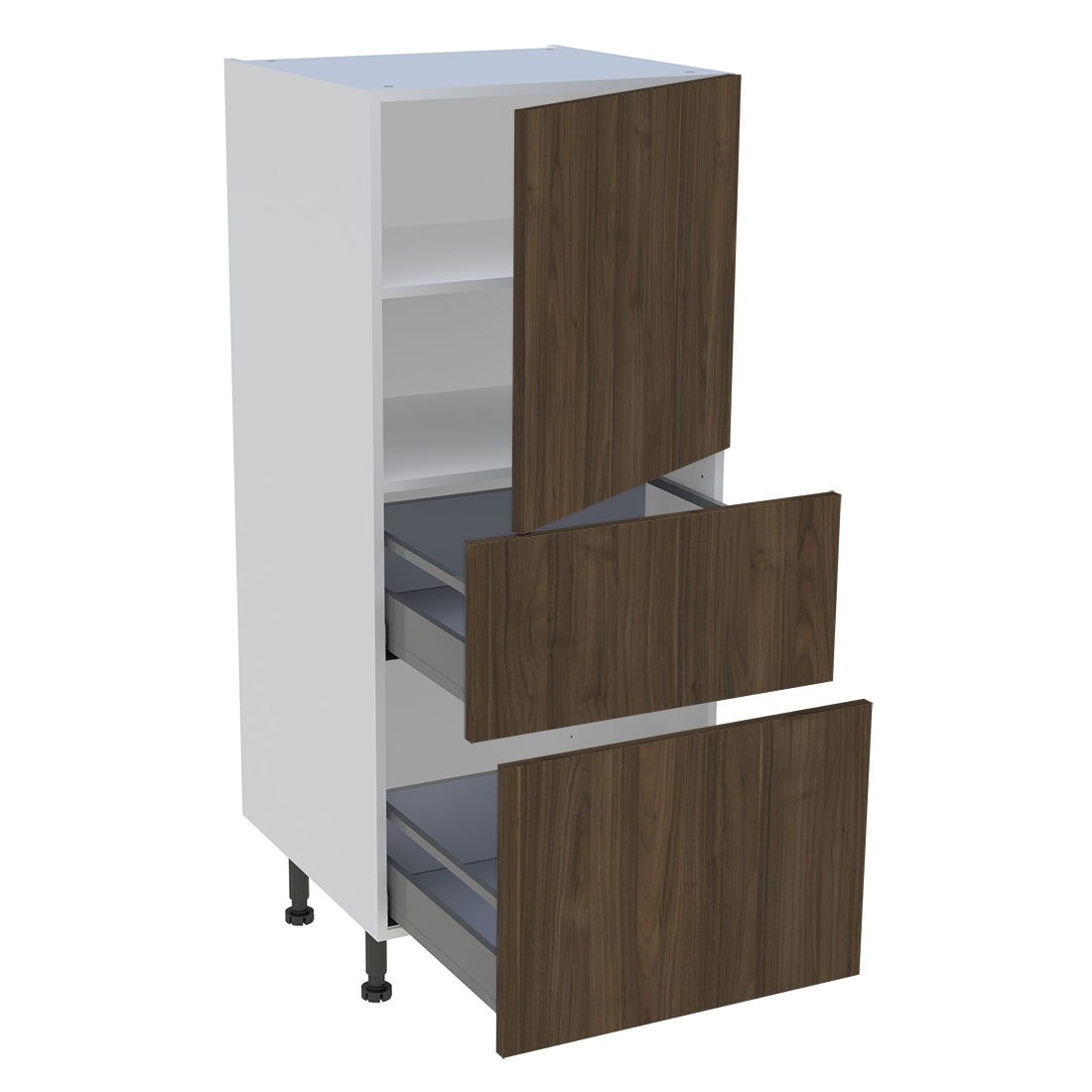 Demi colonne cuisine 1 porte, 2 casseroliers H. 129,6 cm x L. 60 cm - Noyer foncé