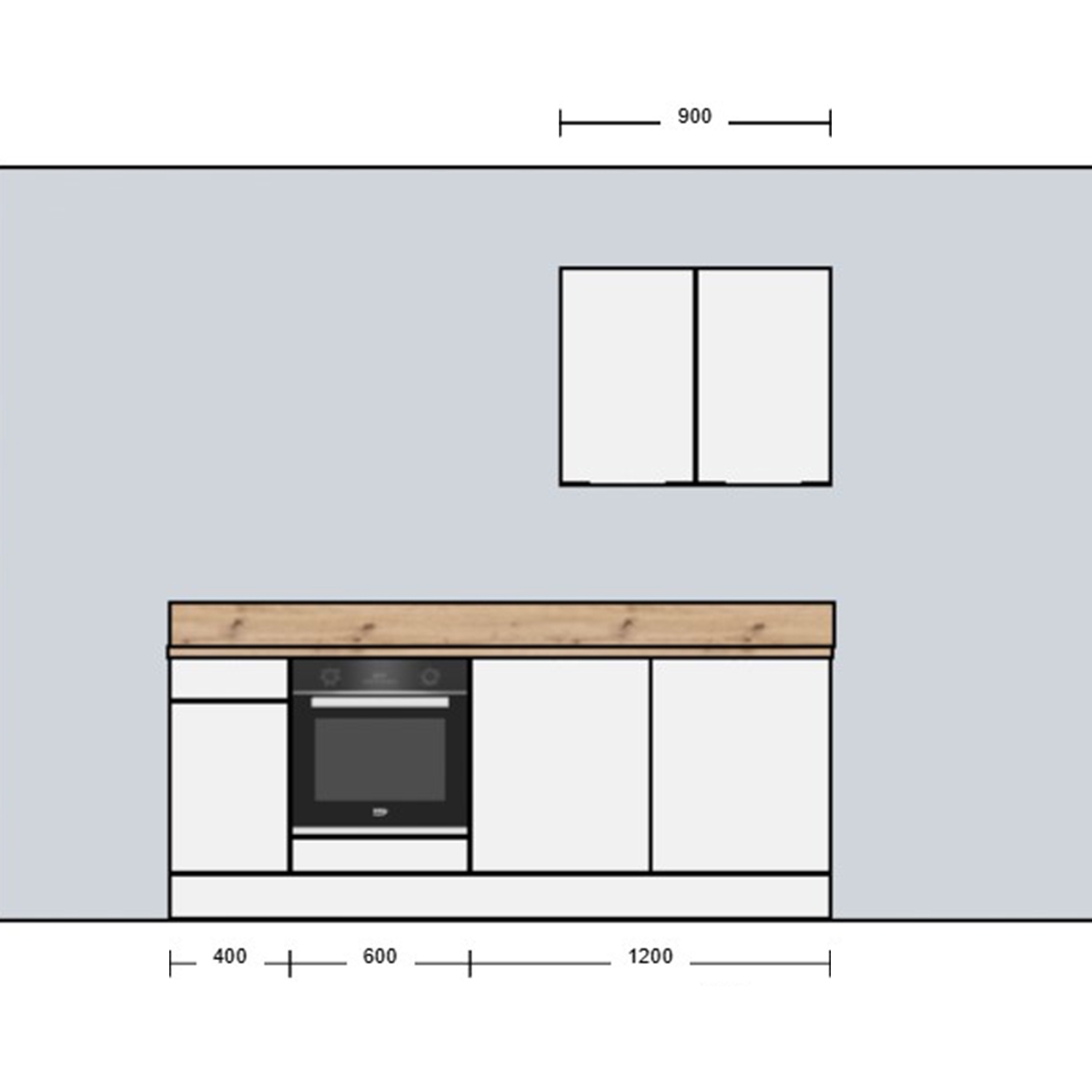 Cuisine complète Noyer et Blanc mat 220 cm - Avec Plan de travail