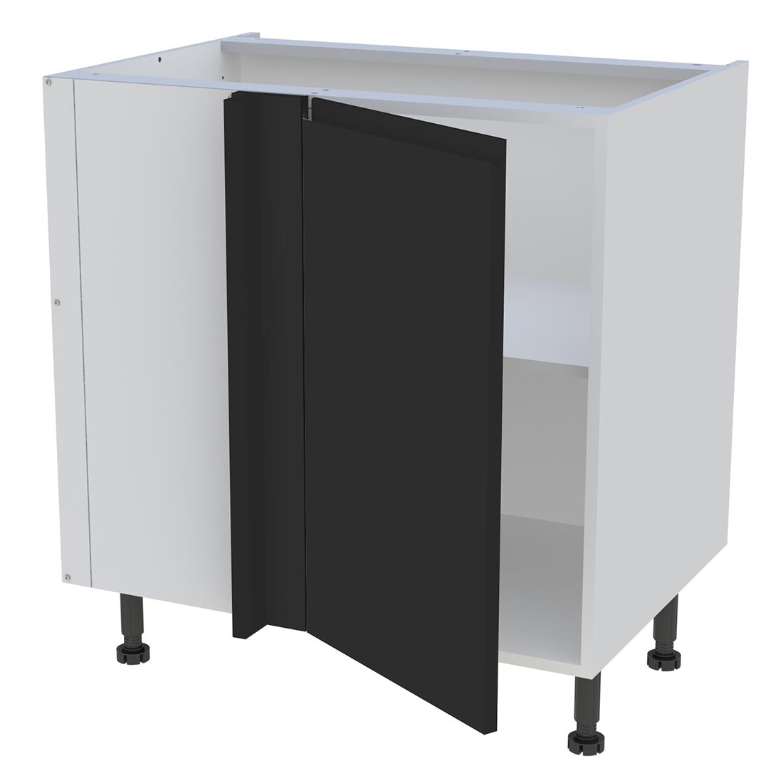Meuble bas d'angle cuisine 1 porte H. 87 cm x L. 80 cm - Noir mat sans poignée
