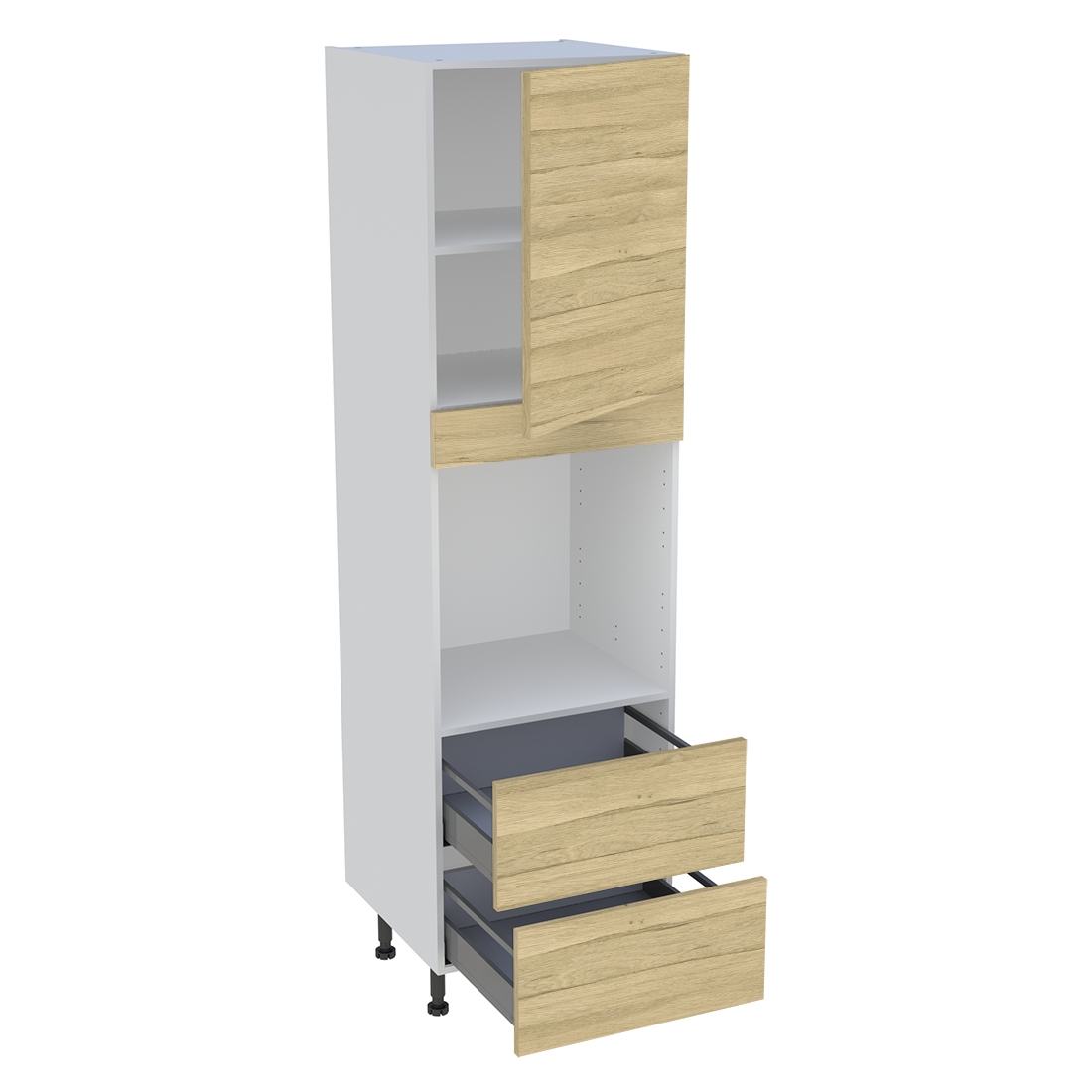 Colonne cuisine 1 porte, 2 casseroliers H. 216,6 cm x L. 60 cm - CF2C1P - Chêne clair