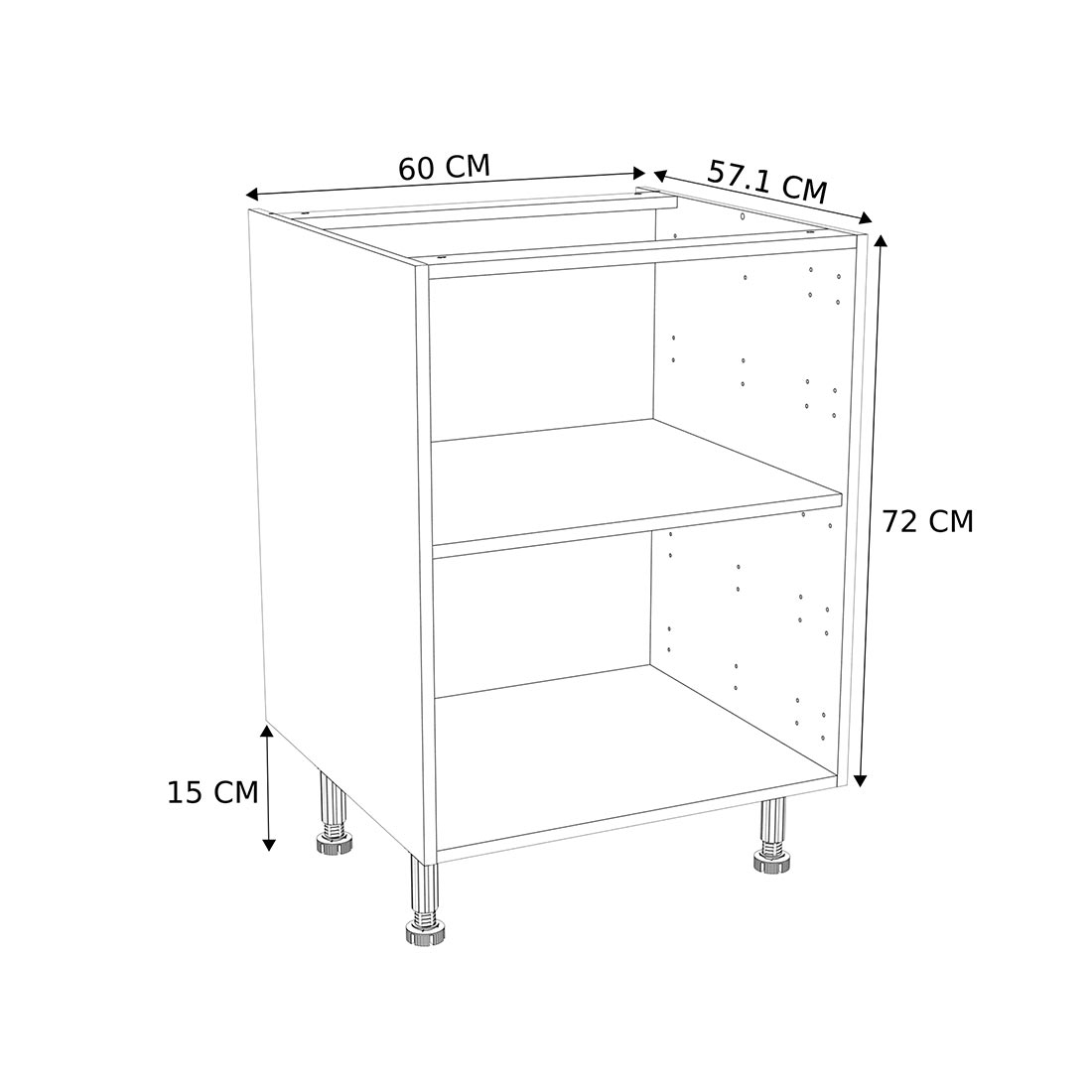 Caisson Meuble bas cuisine Blanc H. 87 cm x L. 60 cm x P.57,1 cm