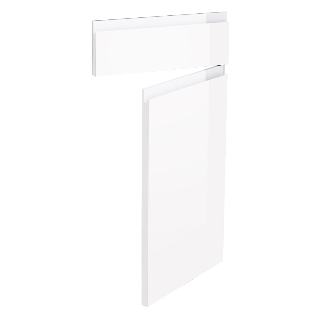 Kit façade meuble cuisine Blanc Brillant Sans Poignée 1 porte, 1 faux tiroir H. 71,7 cm L. 39,7 cm