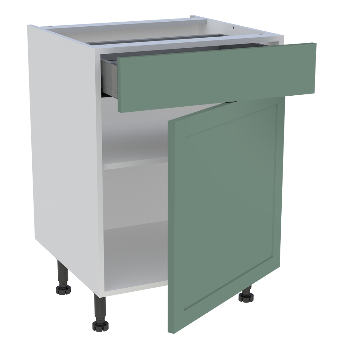 Meuble bas cuisine 1 porte, 1 tiroir H. 87 cm x L. 60 cm - Vert sauge cadre