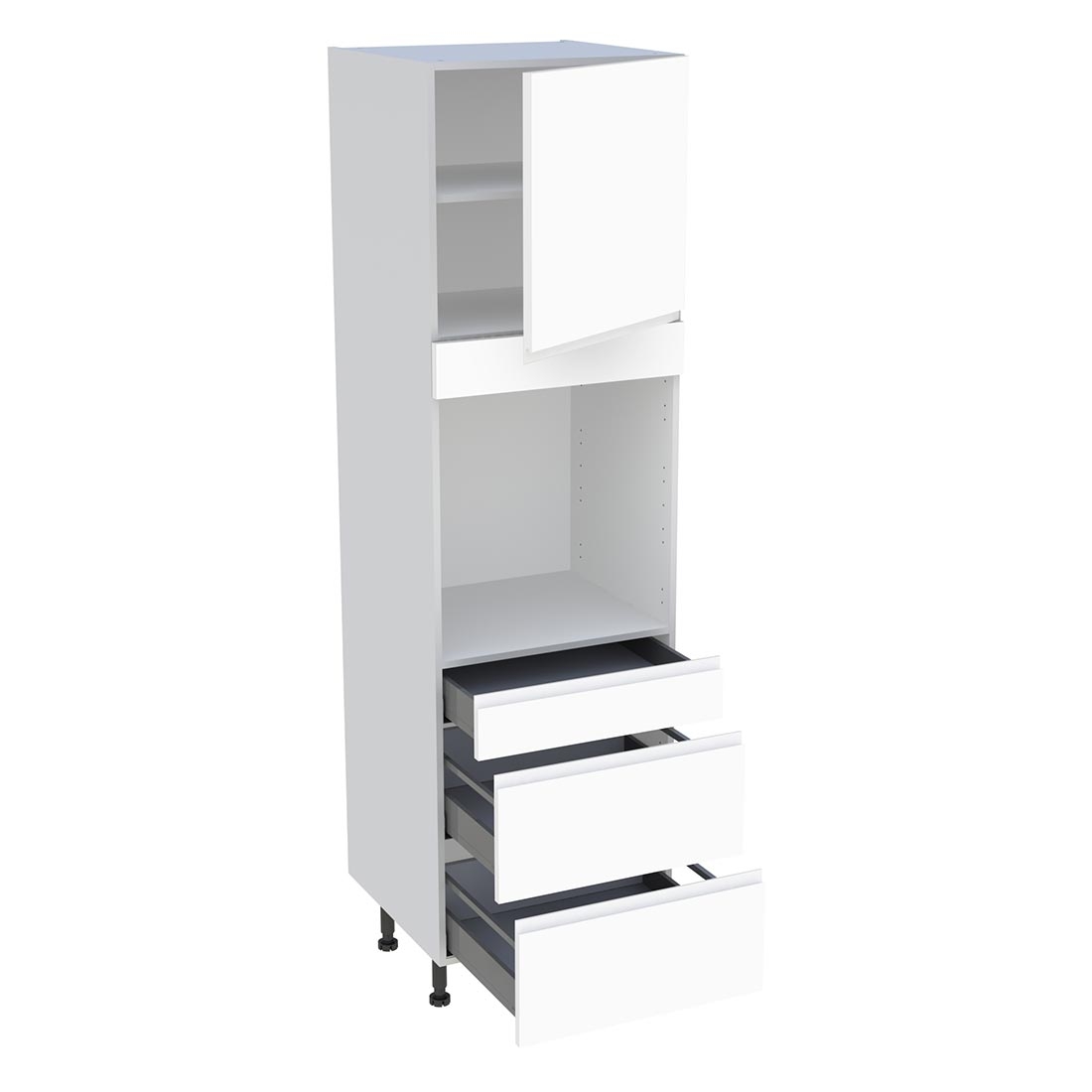 Colonne cuisine 1 porte, 1 tiroir, 2 casseroliers H. 216,6 cm x L. 60 cm - Blanc mat sans poignée