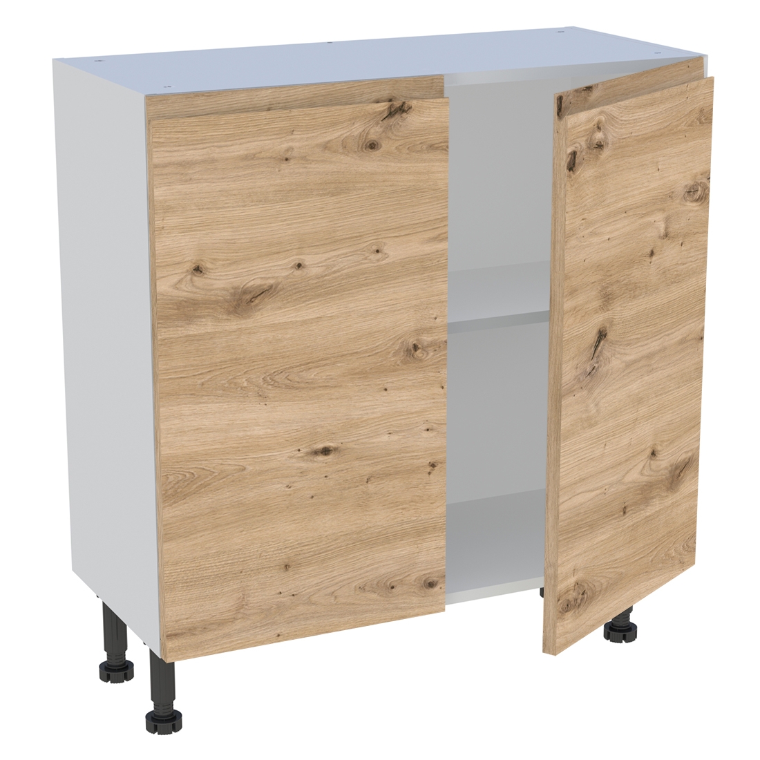 Meuble bas cuisine 2 portes H. 87 cm x L. 80 cm x P. 36,9 cm - Chêne naturel sans poignée