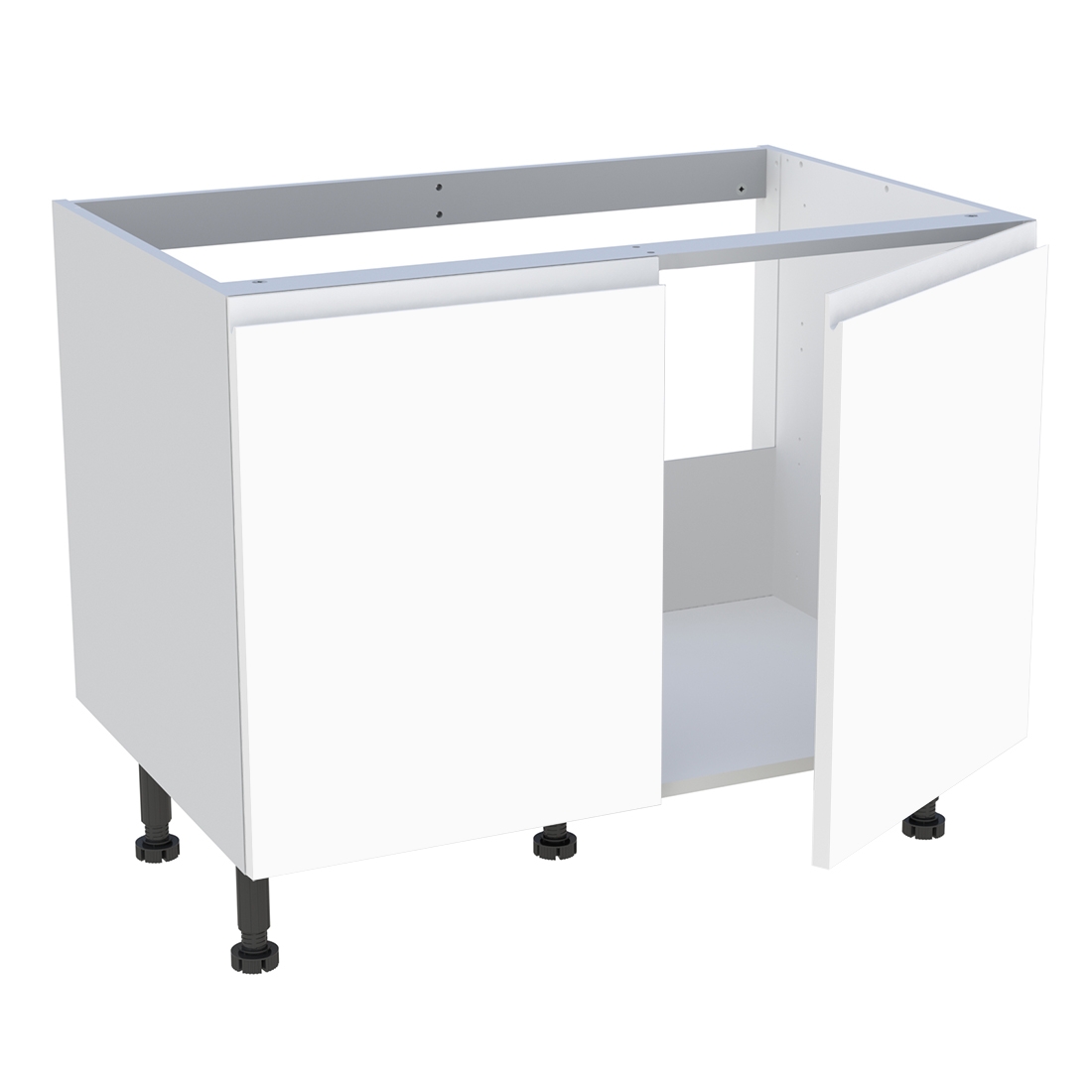 Meuble bas cuisine 2 portes pour évier timbre H. 72,6 cm x L. 90 cm  - Blanc mat sans poignée