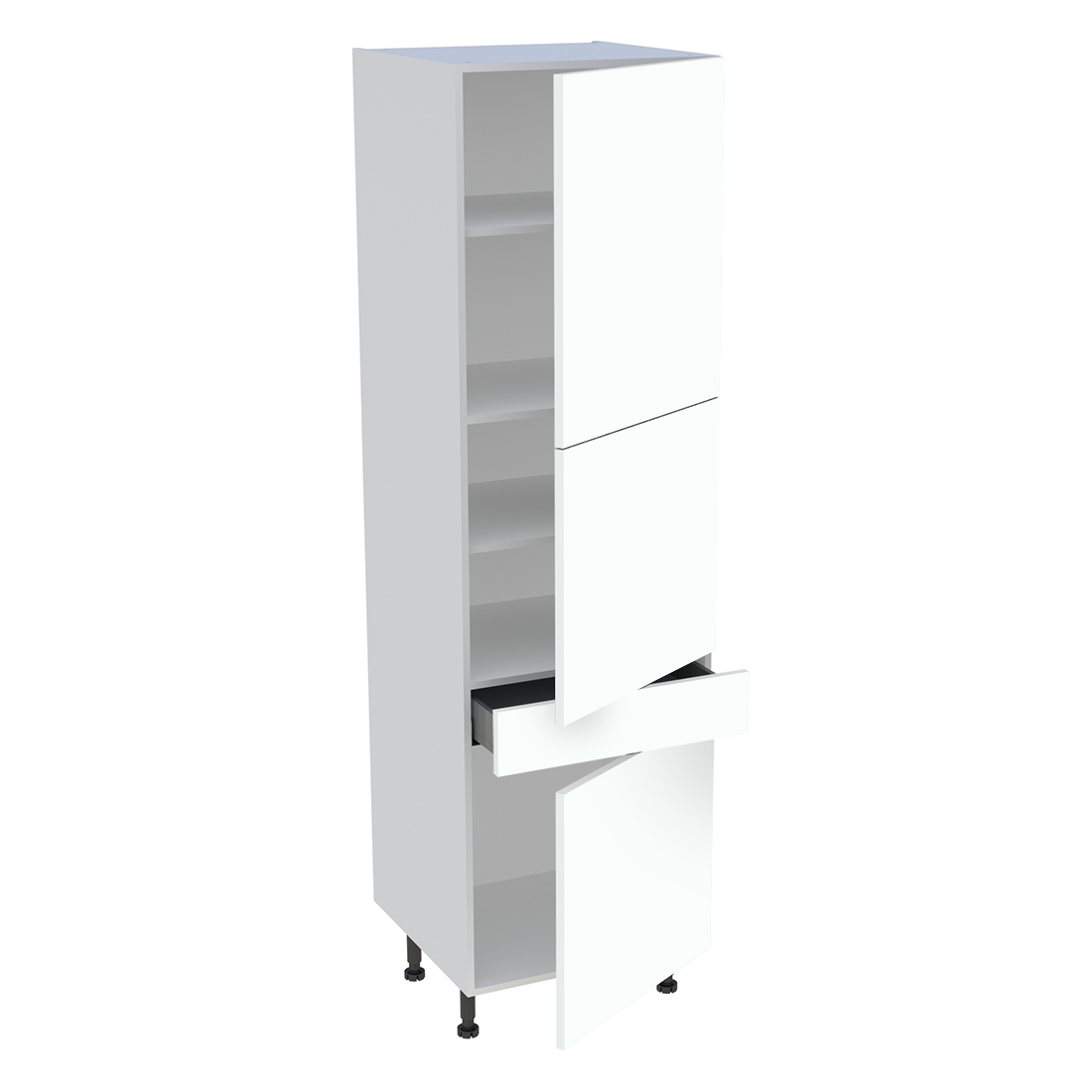 Colonne cuisine 3 portes, 1 tiroir H. 216,6 cm x L. 60 cm - Blanc chaud mat