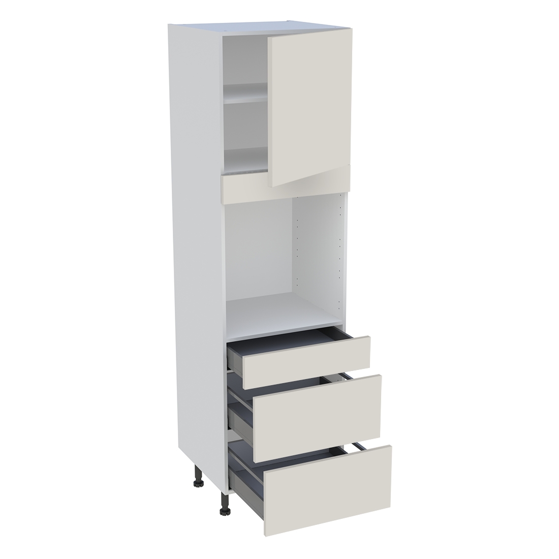 Colonne cuisine 1 porte, 1 tiroir, 2 casseroliers H. 216,6 cm x L. 60 cm - Lin mat