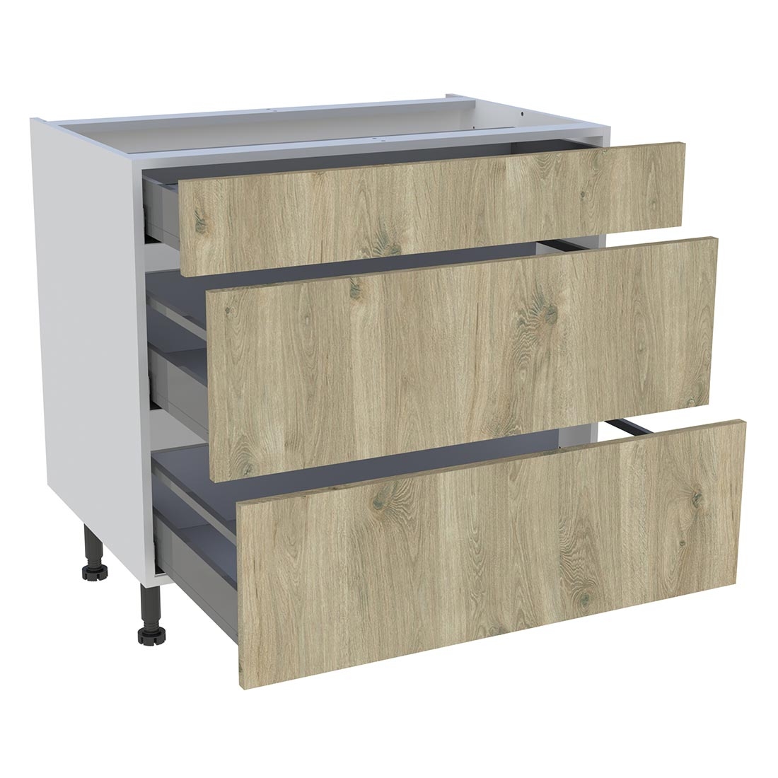 Meuble bas cuisine 1 tiroir, 2 casseroliers H. 87 cm x L. 90 cm - Chêne doré