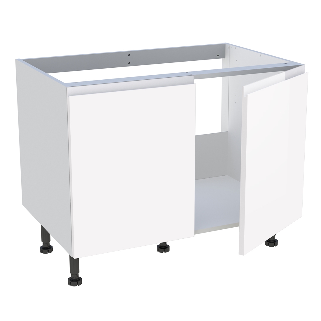 Meuble bas cuisine 2 portes pour évier timbre H. 72,6 cm x L. 90 cm  - Blanc brillant sans poignée