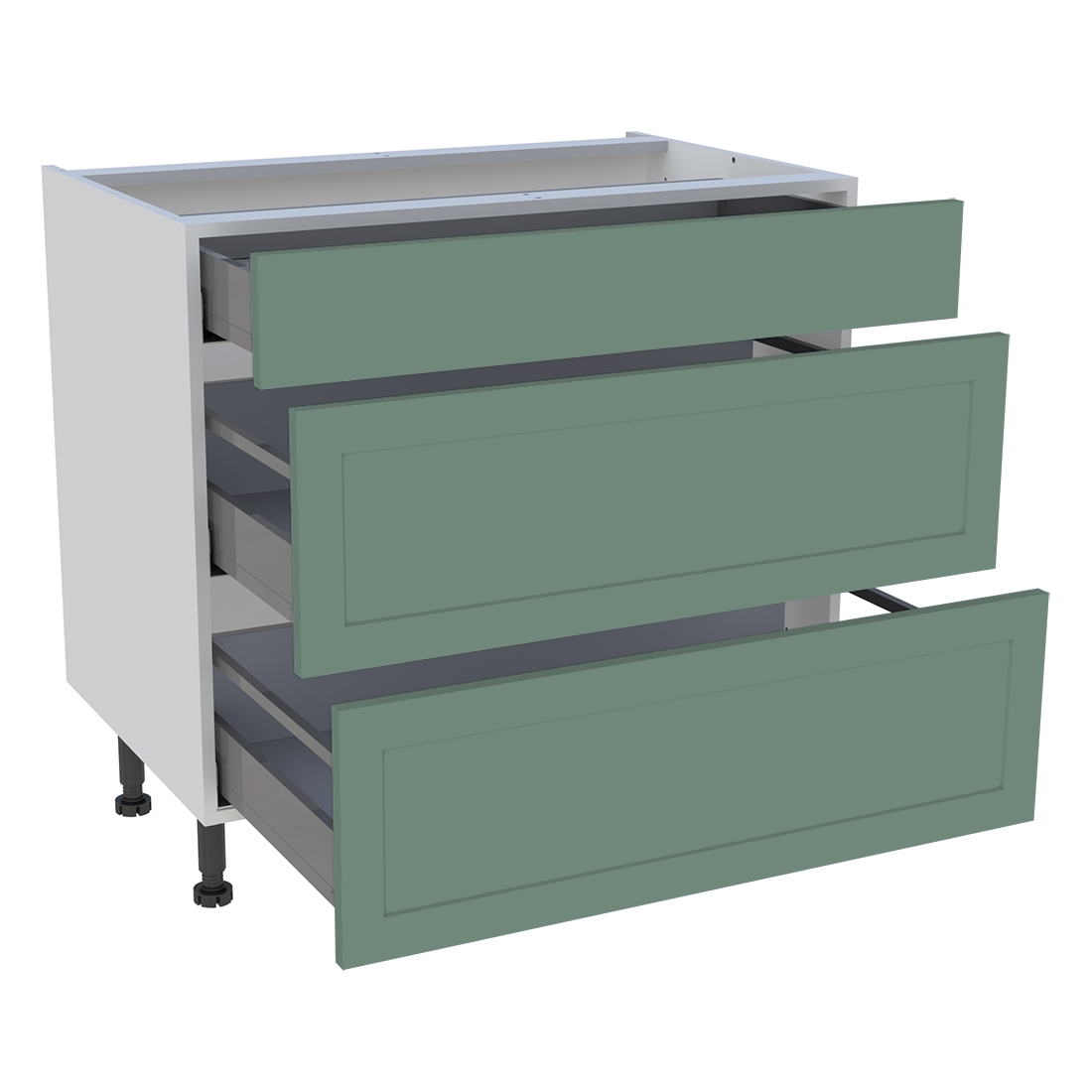 Meuble bas cuisine 1 tiroir, 2 casseroliers H. 87 cm x L. 90 cm - Vert sauge cadre