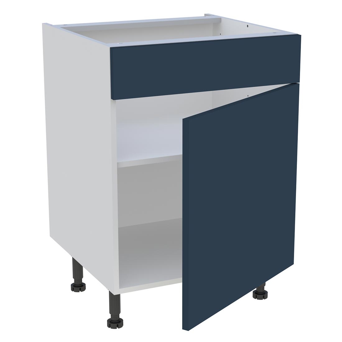 Meuble bas cuisine 1 porte, 1 faux tiroir H. 87 cm x L. 60 cm - Bleu nuit mat