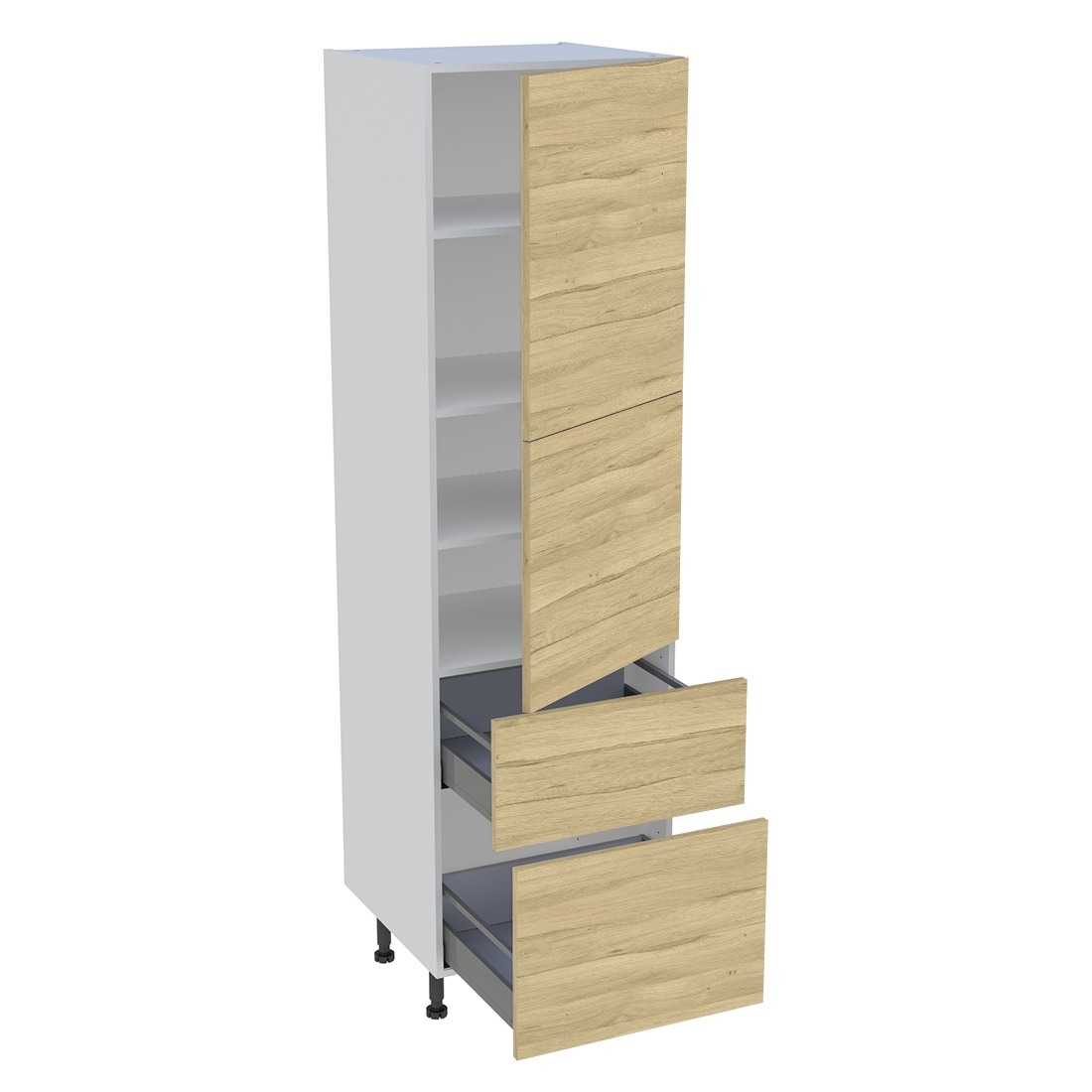 Colonne cuisine 2 portes, 2 casseroliers H. 216,6 cm x L. 60 cm - Chêne clair