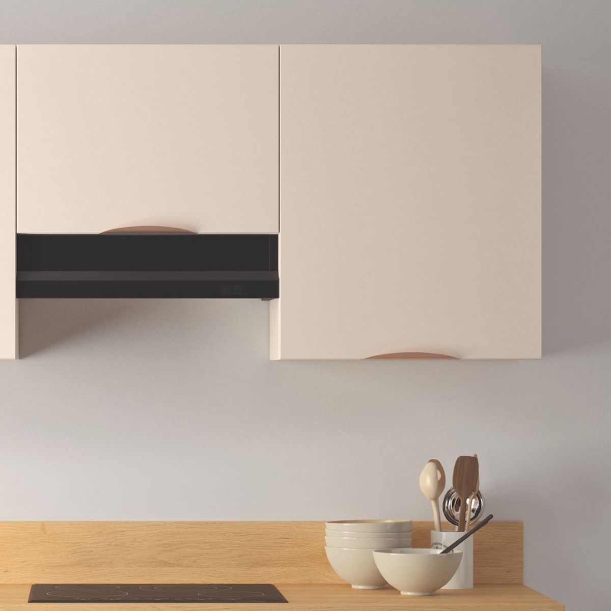 Cuisine complète Lin mat 240 cm avec meuble hotte - Avec Plan de travail et Crédence