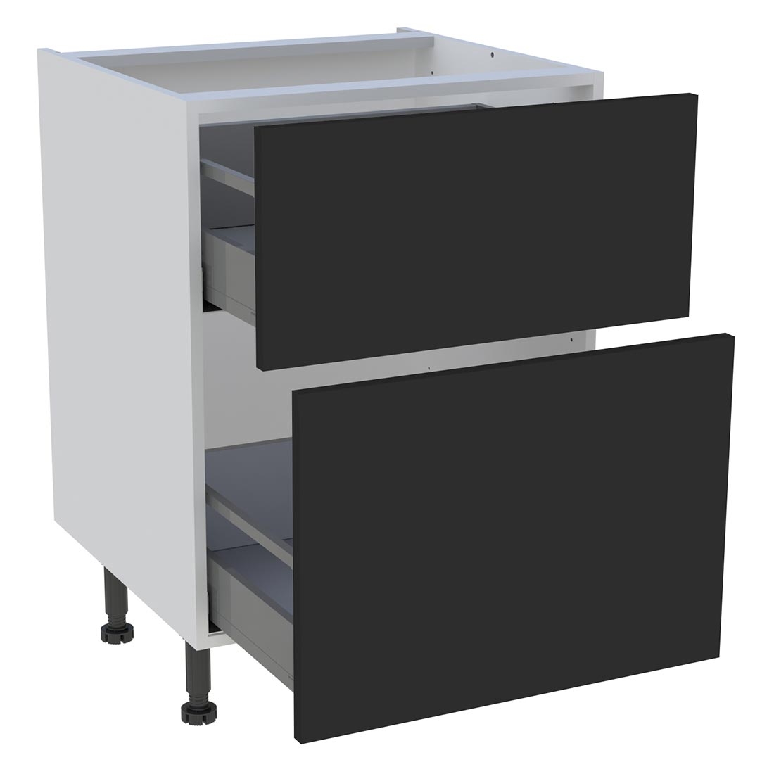 Meuble bas cuisine 2 casseroliers H. 87 cm x L. 60 cm - Noir mat