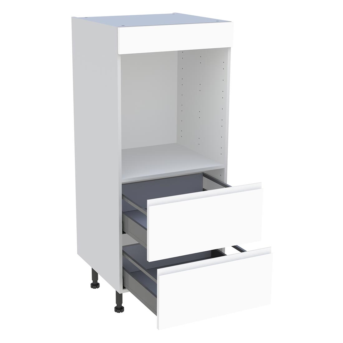 Demi colonne cuisine 2 casseroliers H. 129,6 cm x L. 60 cm - Blanc mat sans poignée
