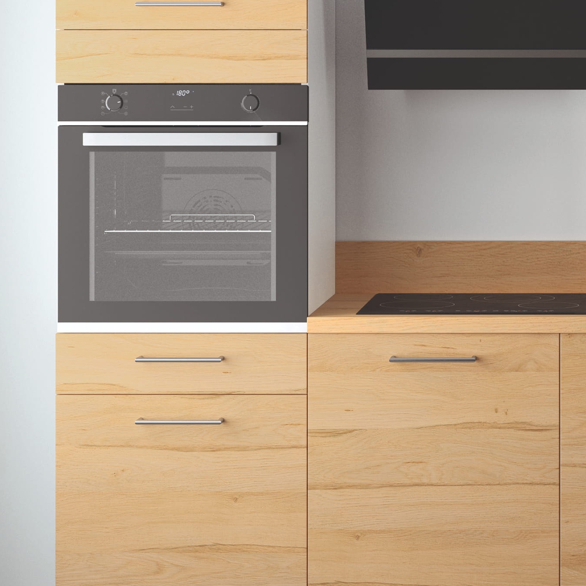 Cuisine complète Bois et Vert mat 240 cm avec meuble colonne