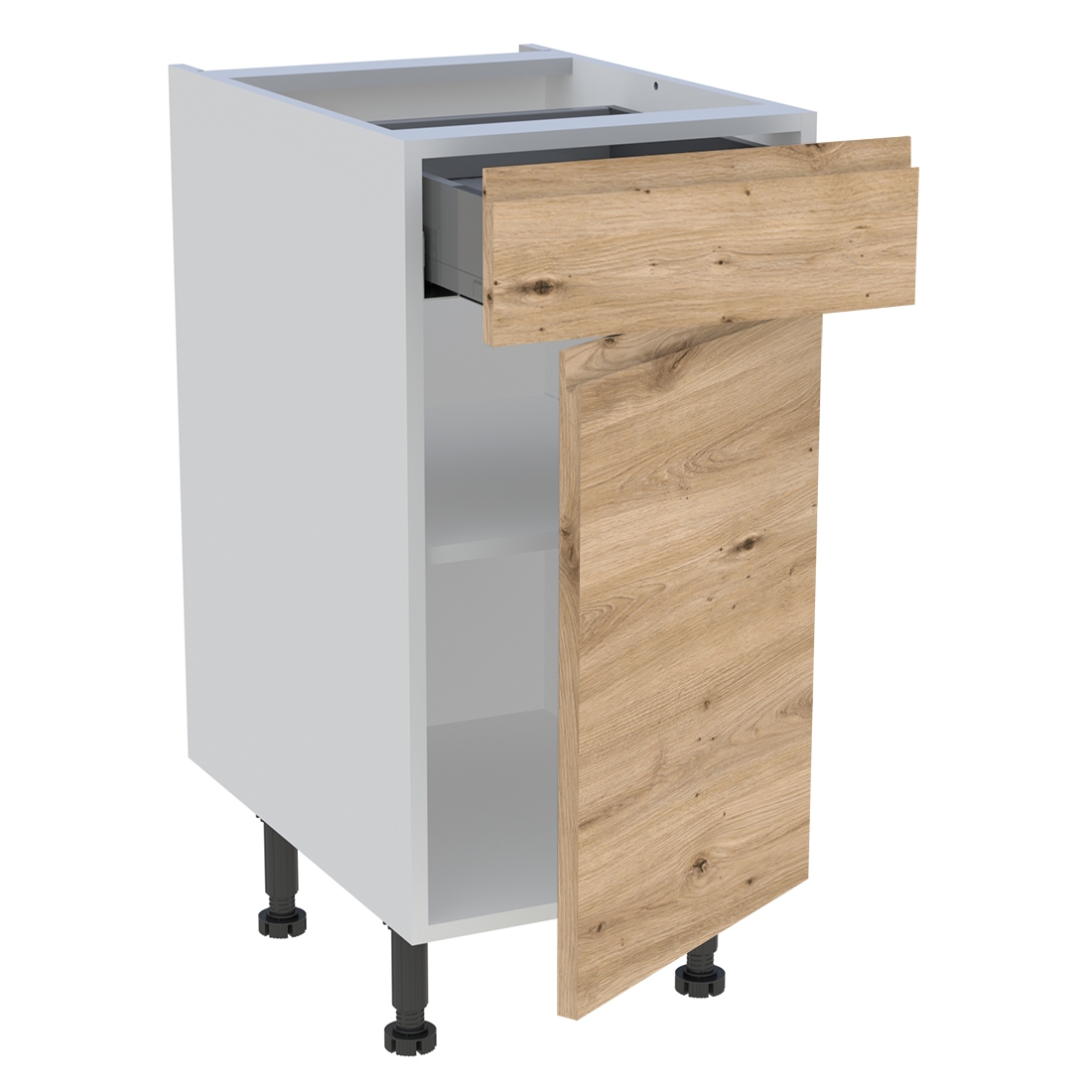 Meuble bas cuisine 1 porte, 1 tiroir H. 87 cm x L. 40 cm - Chêne naturel sans poignée