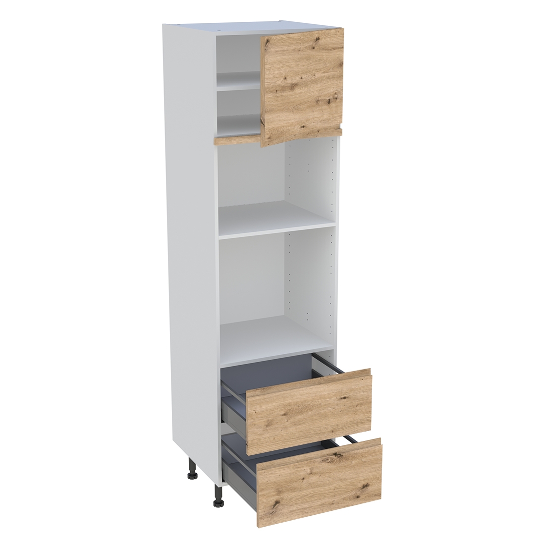 Colonne cuisine 1 porte, 2 casseroliers H. 216,6 cm x L. 60 cm - Chêne naturel sans poignée