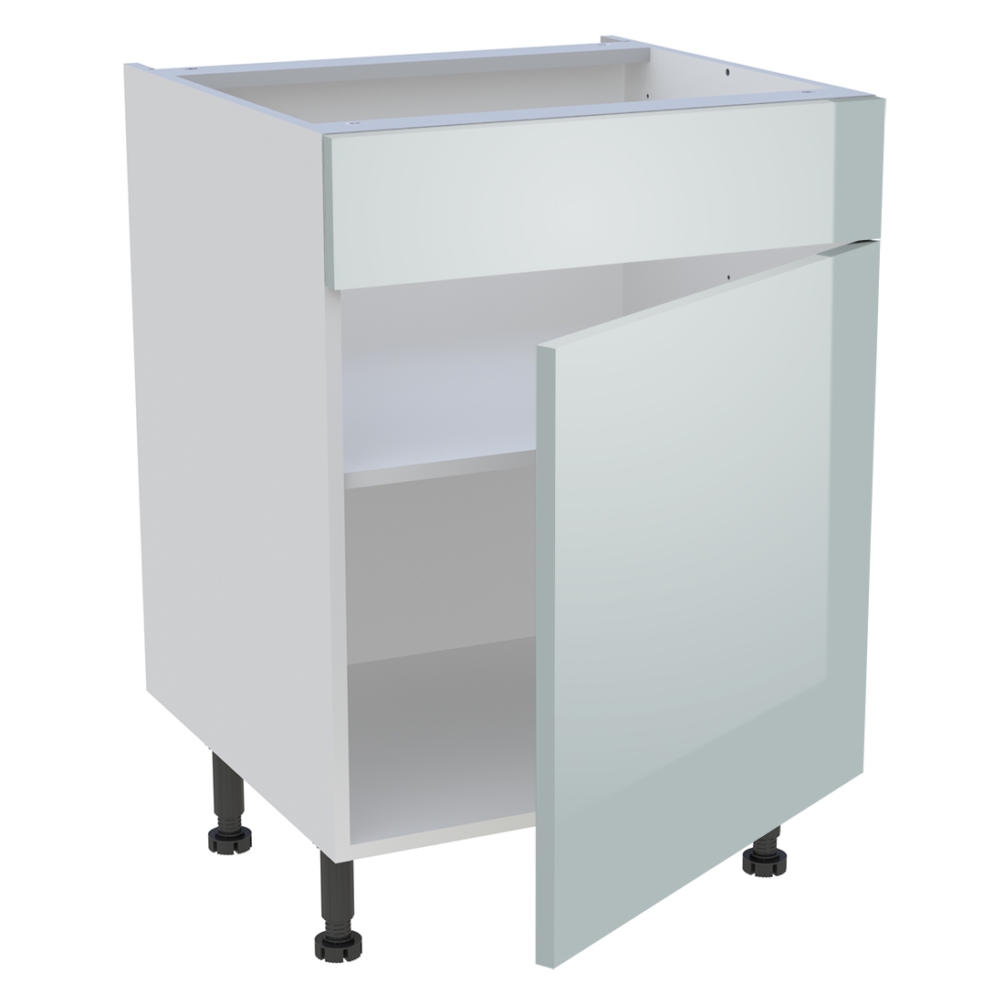 Meuble bas cuisine 1 porte, 1 faux tiroir H. 87 cm x L. 60 cm - Gris cendre brillant