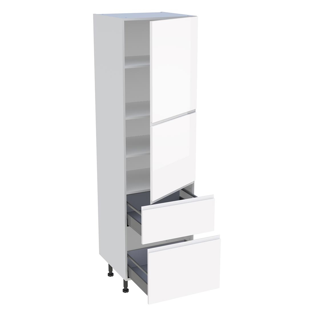 Colonne cuisine 2 portes, 2 casseroliers H. 216,6 cm x L. 60 cm - Blanc brillant sans poignée