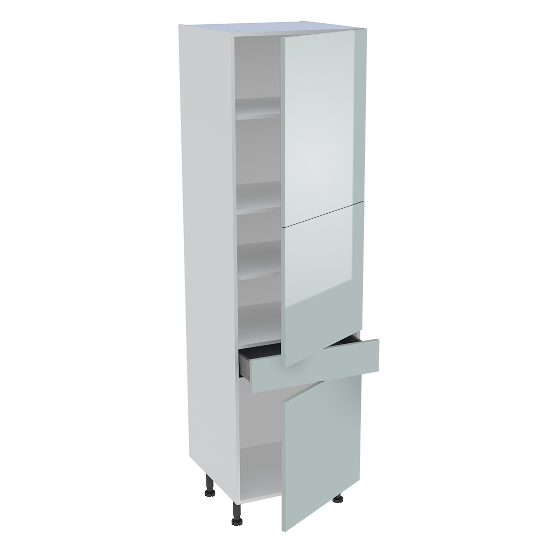 Colonne cuisine 3 portes, 1 tiroir H. 216,6 cm x L. 60 cm - Gris cendre brillant