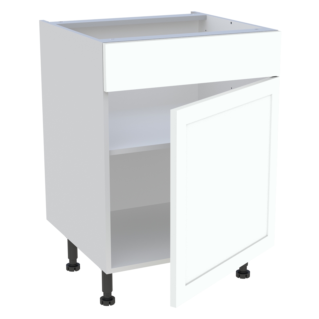 Meuble bas cuisine 1 porte, 1 faux tiroir H. 87 cm x L. 60 cm - Blanc cadre