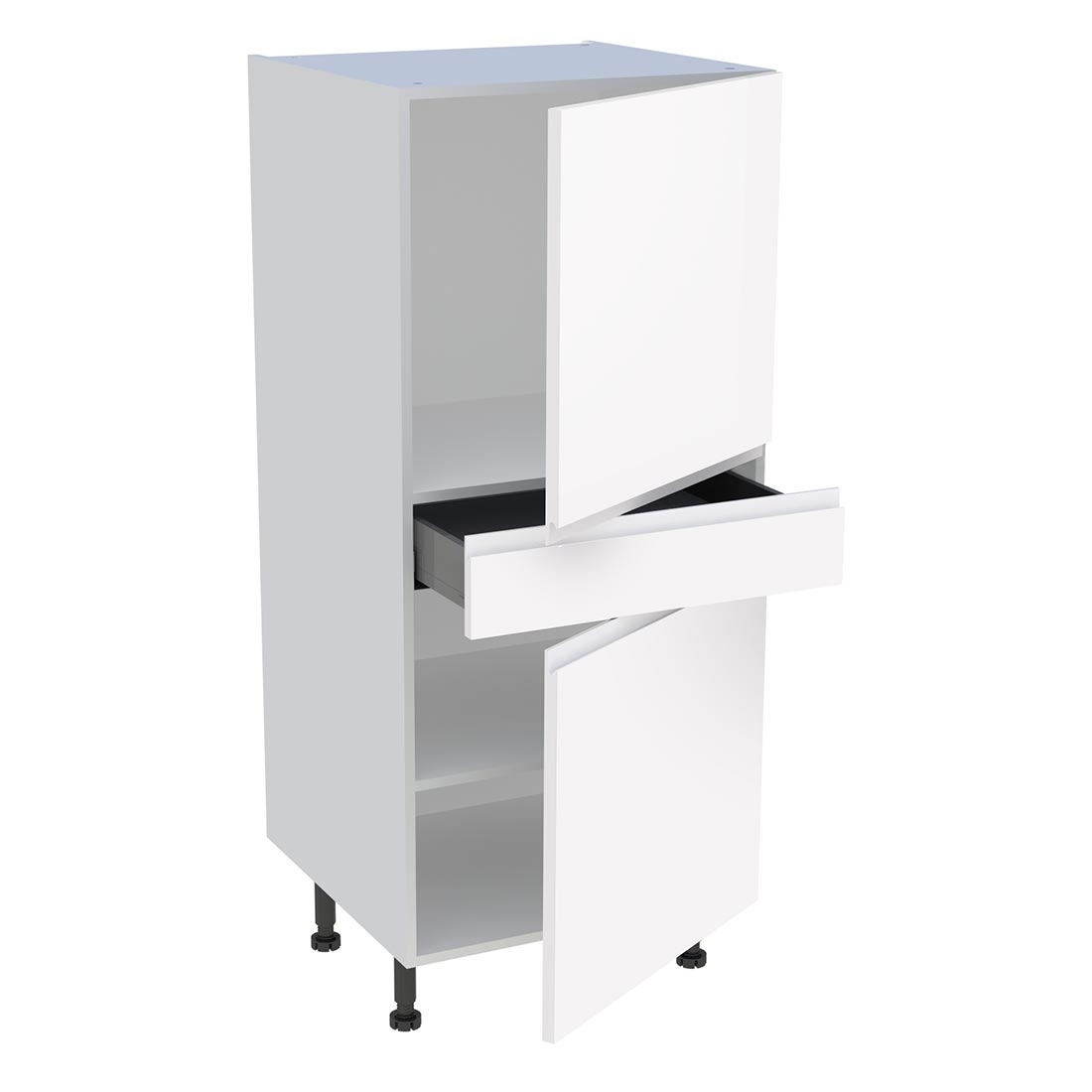 Demi colonne cuisine 1 tiroir, 2 portes H. 129,6 cm x L. 60 cm - Blanc brillant sans poignée