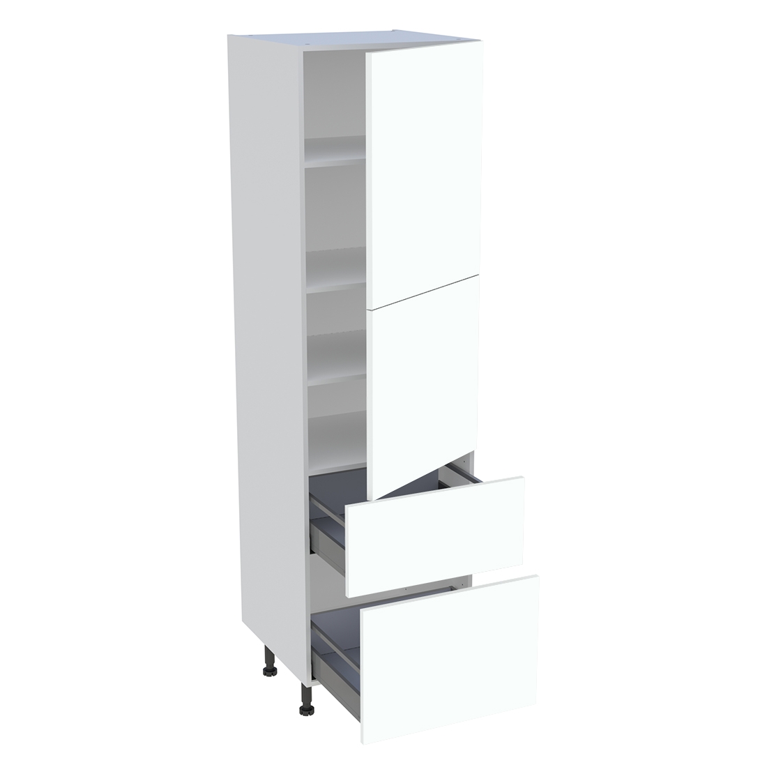 Colonne cuisine 2 portes, 2 casseroliers H. 216,6 cm x L. 60 cm - Blanc chaud mat