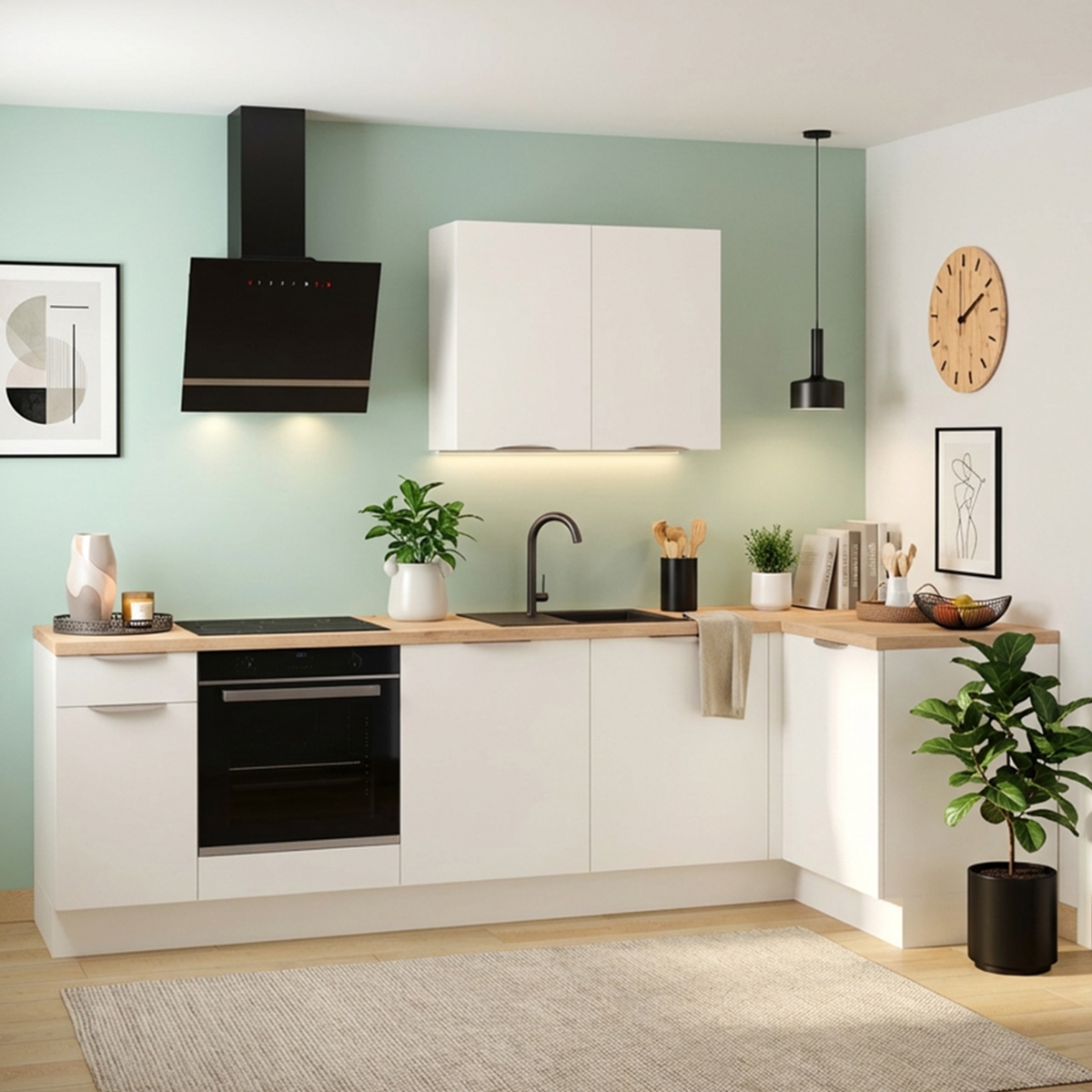 Cuisine complète en angle Blanc mat 280 cm - Avec Plan de travail
