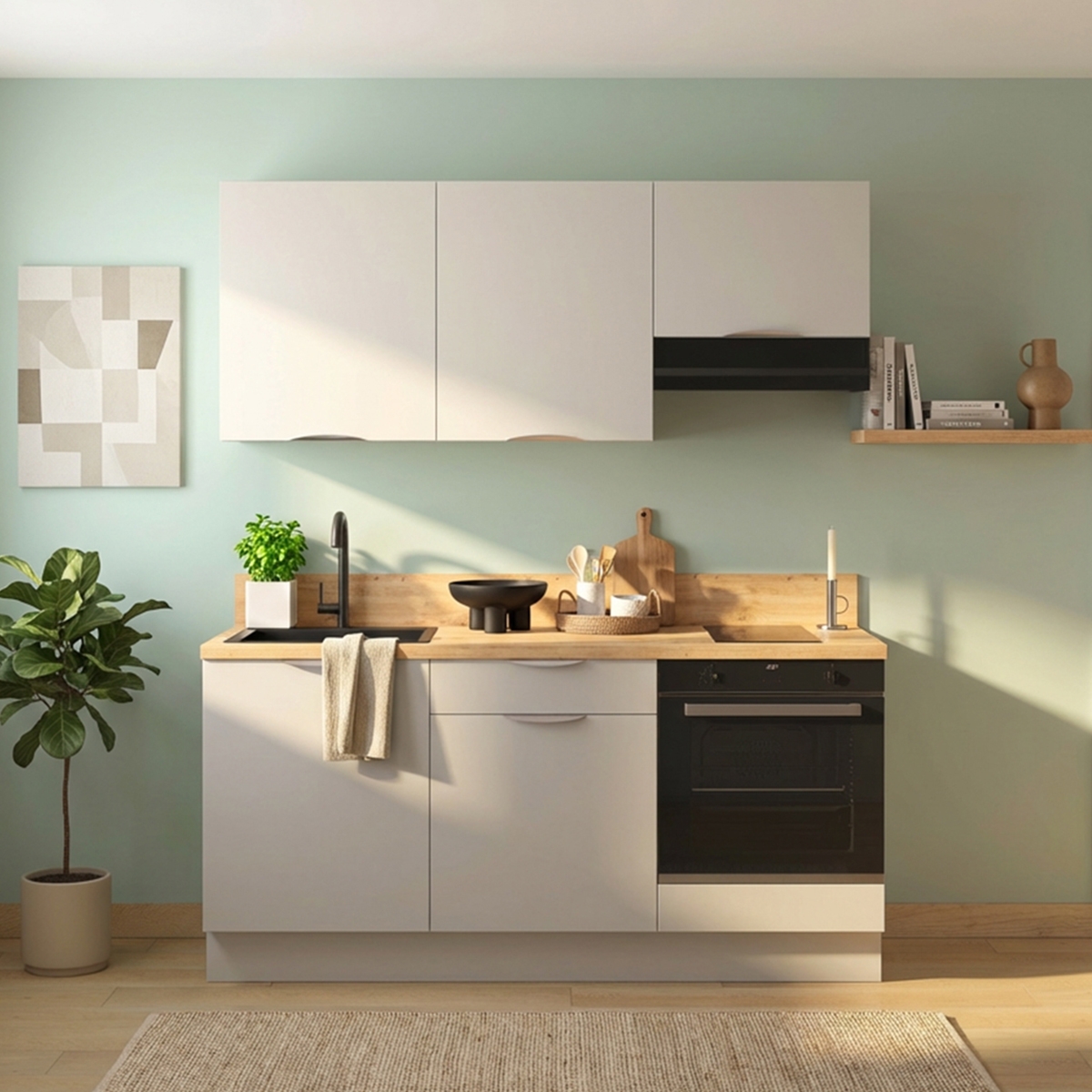 Cuisine complète Blanc mat 180
  cm avec meuble four - Avec Plan de travail