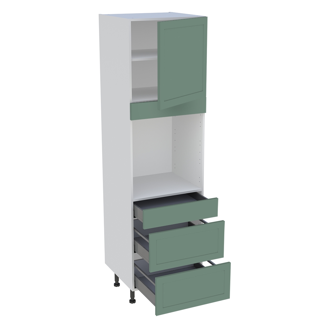 Colonne cuisine 1 porte, 1 tiroir, 2 casseroliers H. 216,6 cm x L. 60 cm - Vert sauge cadre