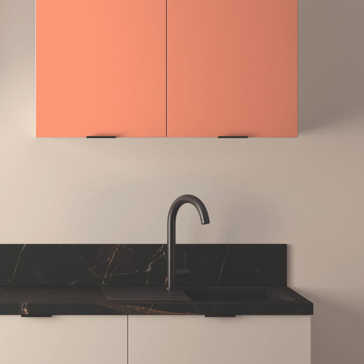 Cuisine complète Lin et Terracotta mat 220 cm - Avec Plan de travail