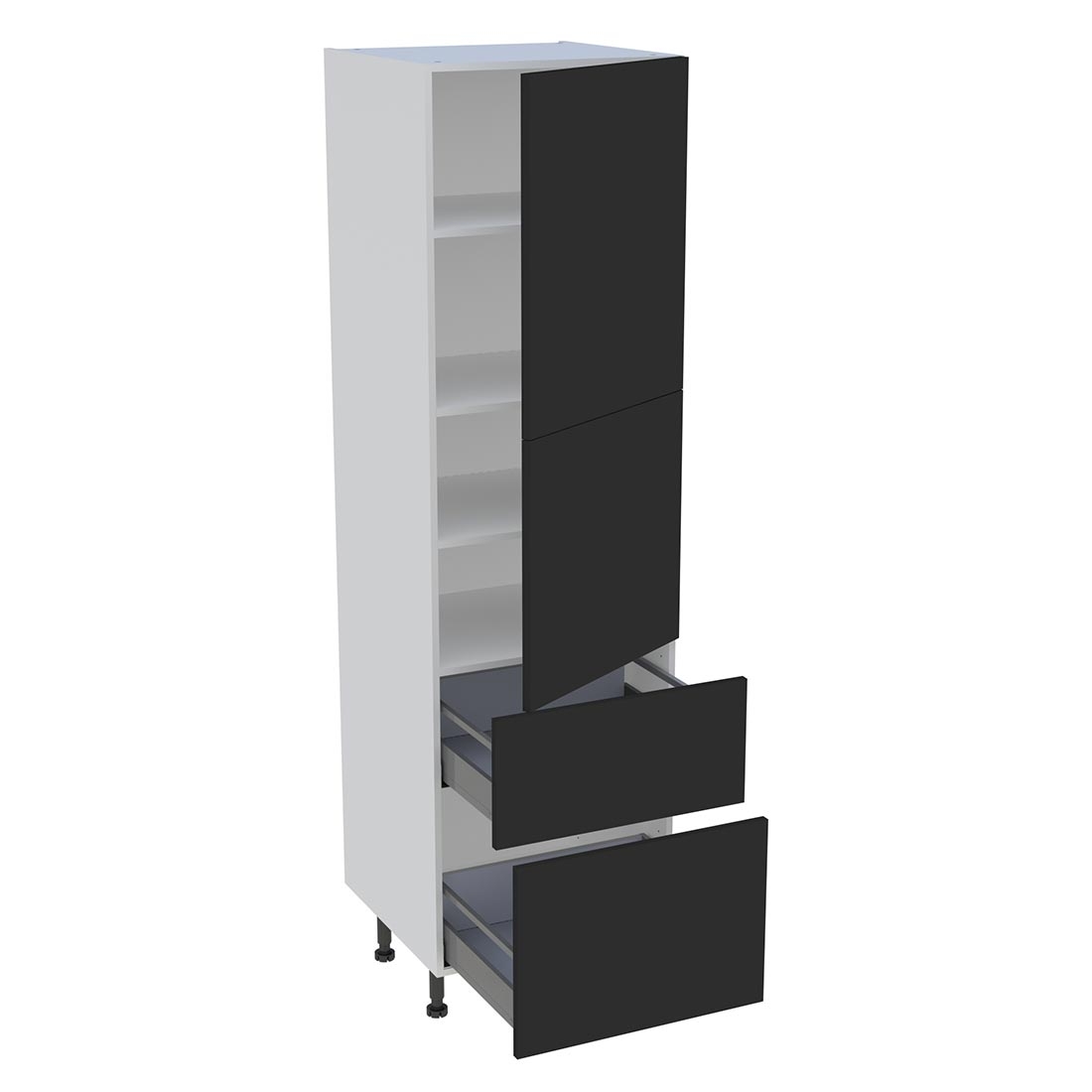 Colonne cuisine 2 portes, 2 casseroliers H. 216,6 cm x L. 60 cm - Noir mat