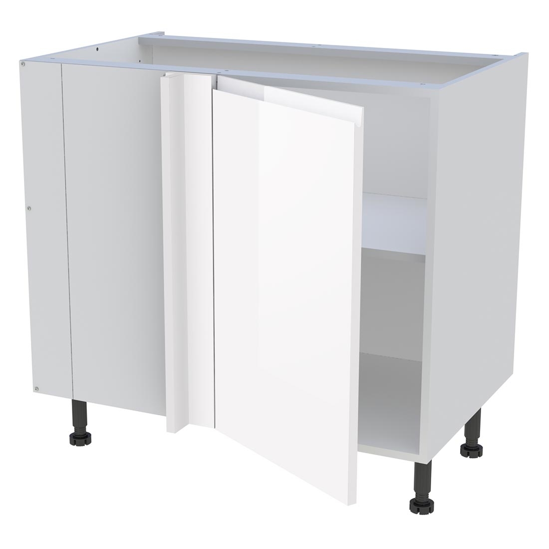 Meuble bas d'angle cuisine 1 porte H. 87 cm x L. 90 cm - Blanc brillant sans poignée