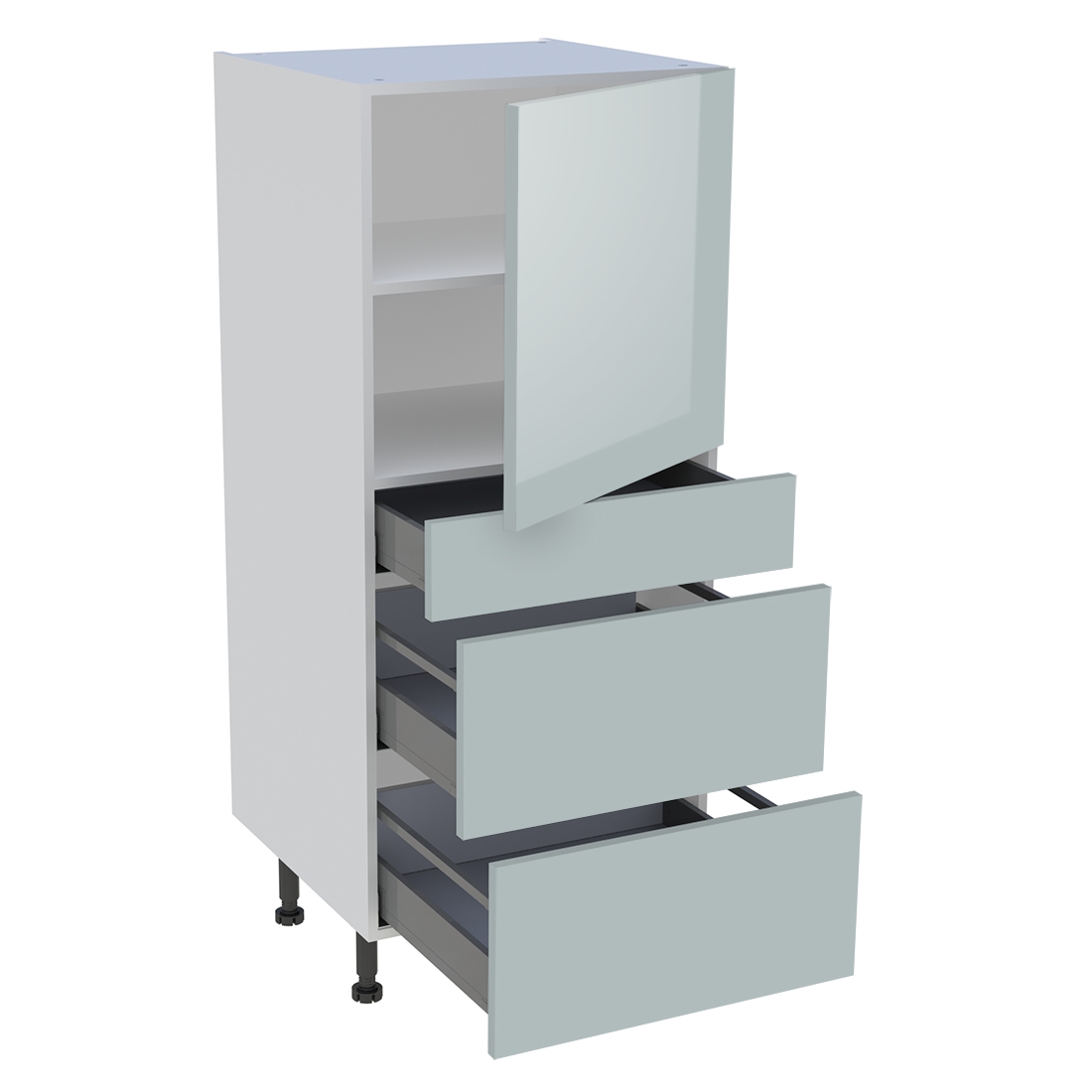 Demi colonne cuisine 1 porte, 1 tiroir, 2 casseroliers H. 129,6 cm x L. 60 cm - Gris cendre brillant