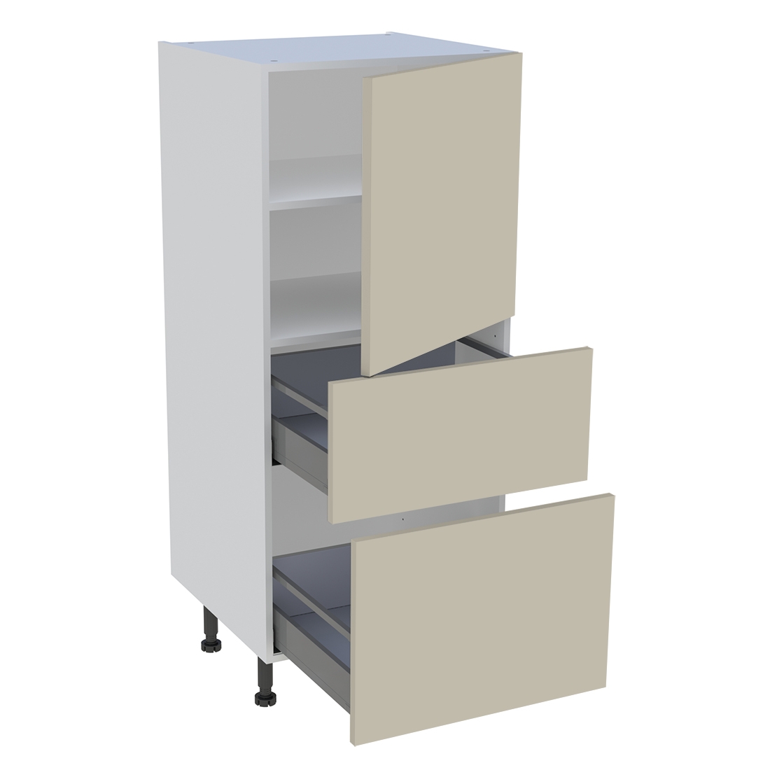 Demi colonne cuisine 1 porte, 2 casseroliers H. 129,6 cm x L. 60 cm - Beige mat