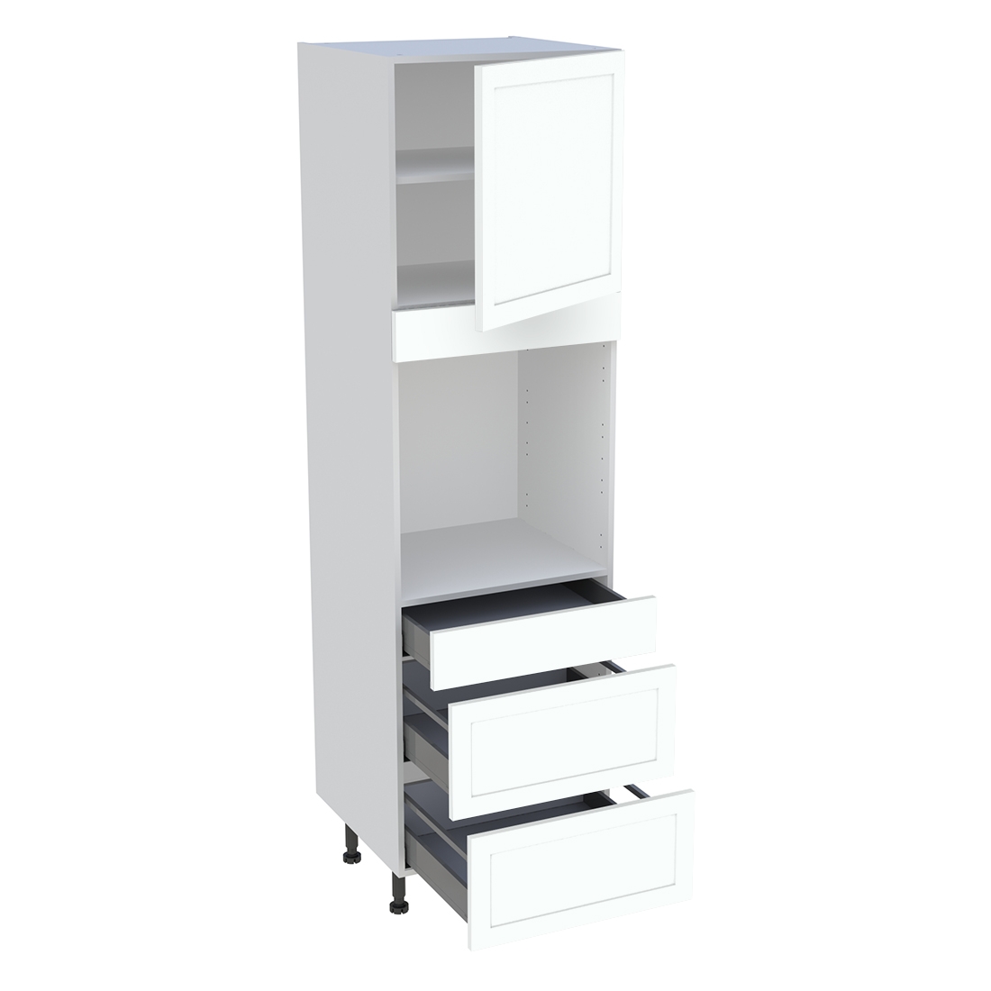 Colonne cuisine 1 porte, 1 tiroir, 2 casseroliers H. 216,6 cm x L. 60 cm - Blanc cadre