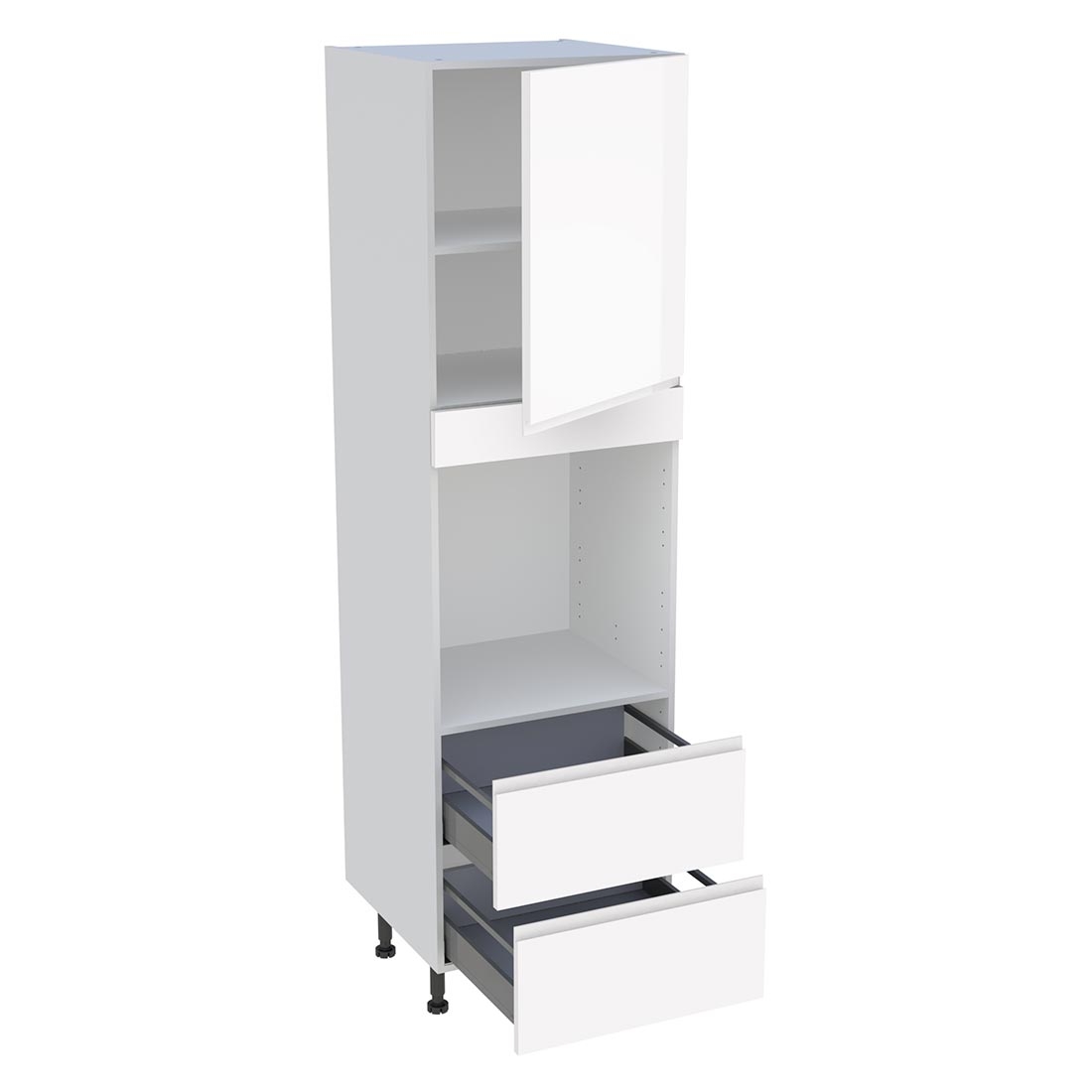Colonne cuisine 1 porte, 2 casseroliers H. 216,6 cm x L. 60 cm - CF2C1P - Blanc brillant sans poignée