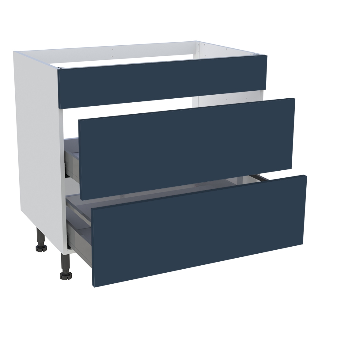 Meuble bas cuisson cuisine 1 faux tiroir, 2 casseroliers H. 87 cm x L. 90 cm - Bleu nuit mat
