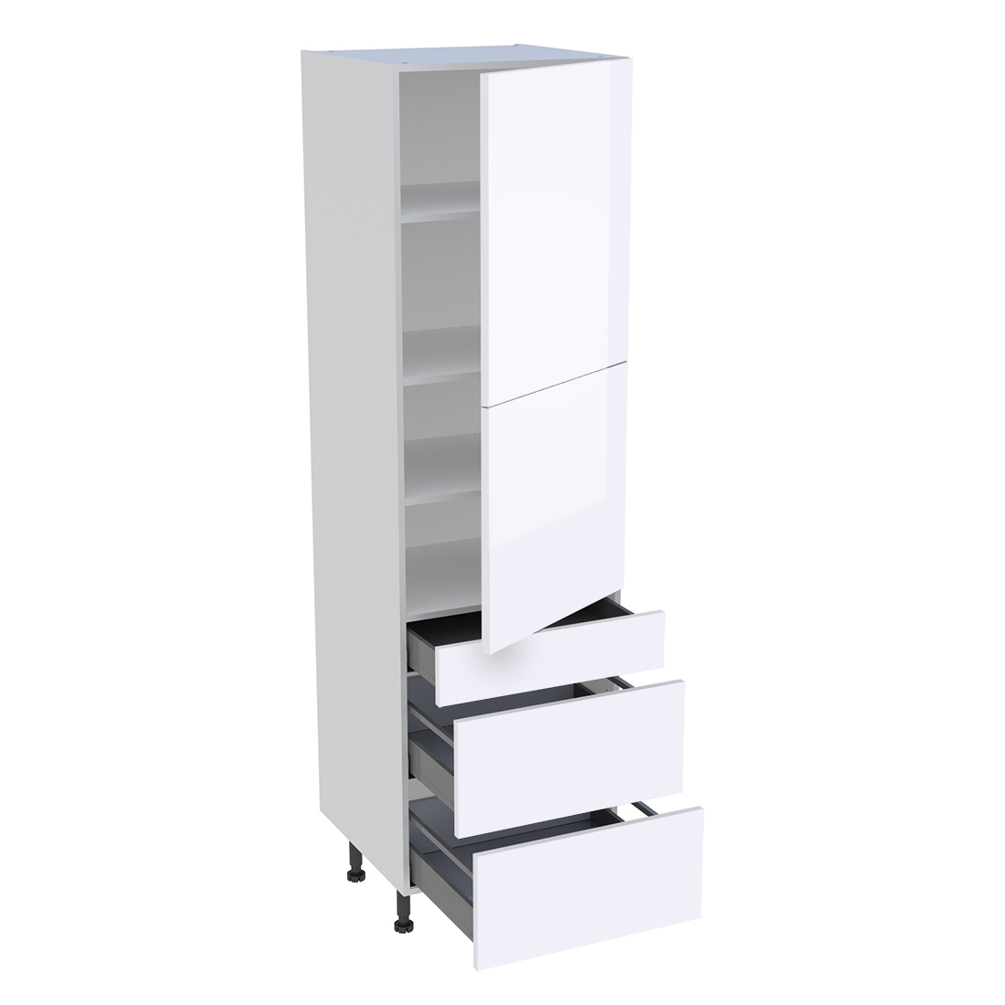 Colonne cuisine 2 portes, 1 tiroir, 2 casseroliers H. 216,6 cm x L. 60 cm - Blanc brillant