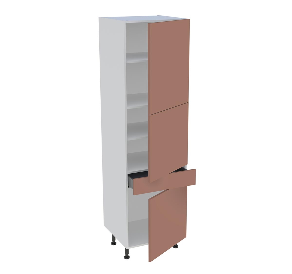 Colonne cuisine 3 portes, 1 tiroir H. 216,6 cm x L. 60 cm - Terracotta mat