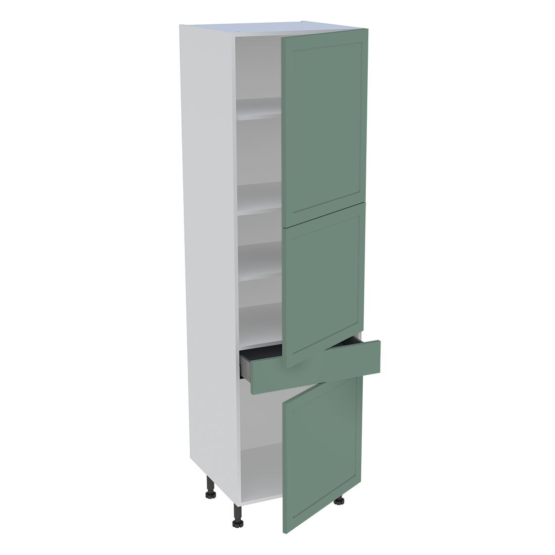 Colonne cuisine 3 portes, 1 tiroir H. 216,6 cm x L. 60 cm - Vert sauge cadre