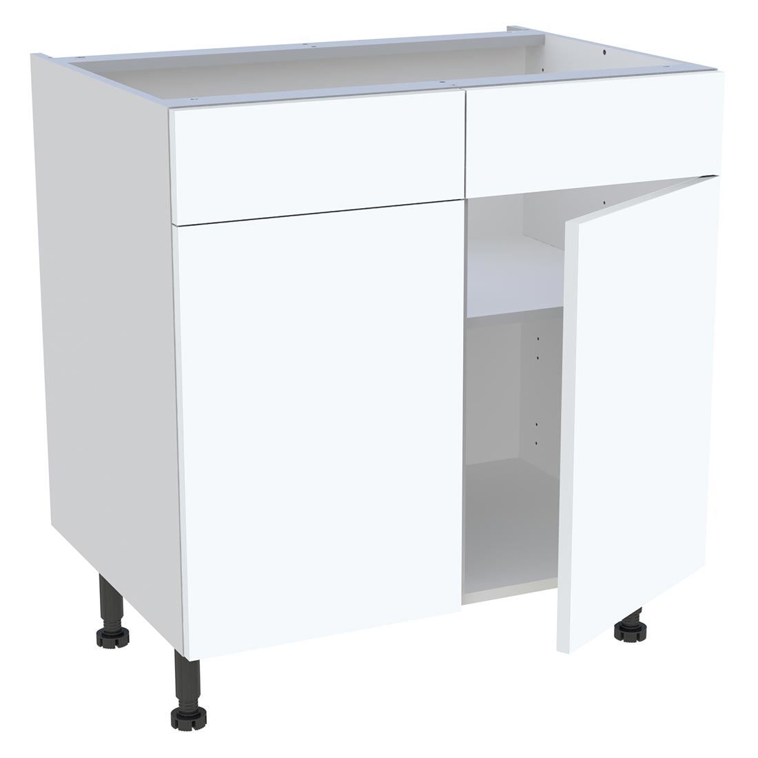 Meuble bas cuisine 2 portes, 2 faux tiroirs H. 87 cm x L. 80 cm - Blanc mat