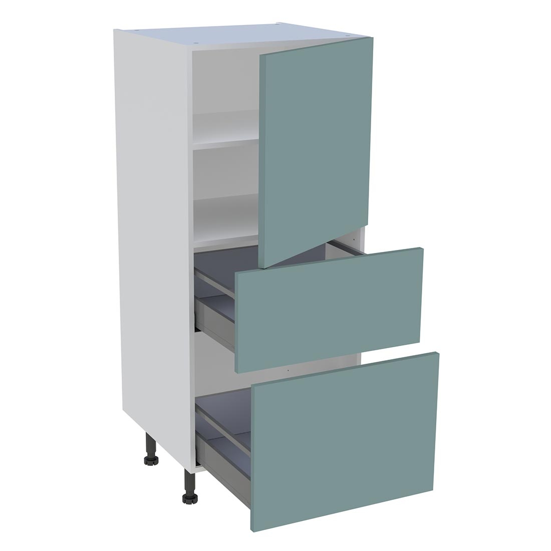Demi colonne cuisine 1 porte, 2 casseroliers H. 129,6 cm x L. 60 cm - Vert opale mat